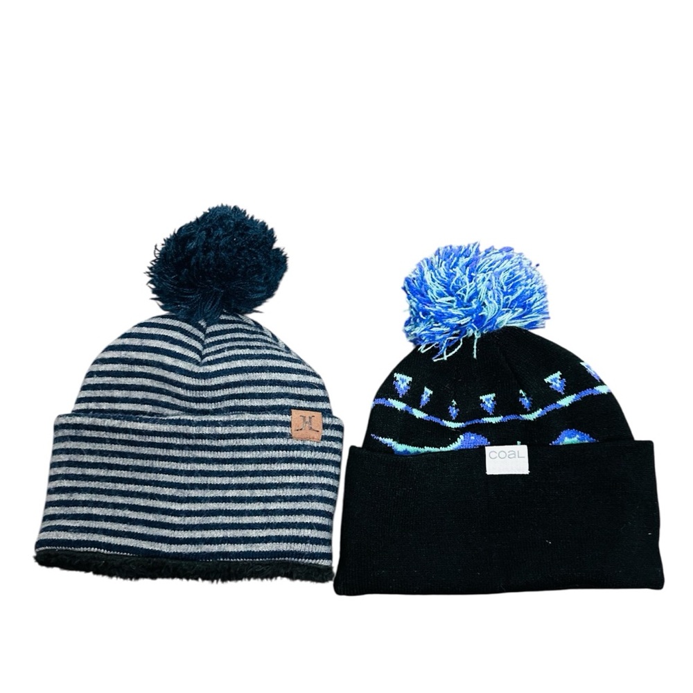 Kids Striped and Dinosaurs Patterned Beanie Set with Pom-Poms